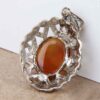 Persian Silver Pendant Classic Style with Yemeni Aqeeq Gemstone Heart