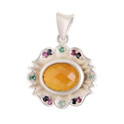 Persian Silver Pendant Classic Style with Yemeni Aqeeq Gemstone Sarvin