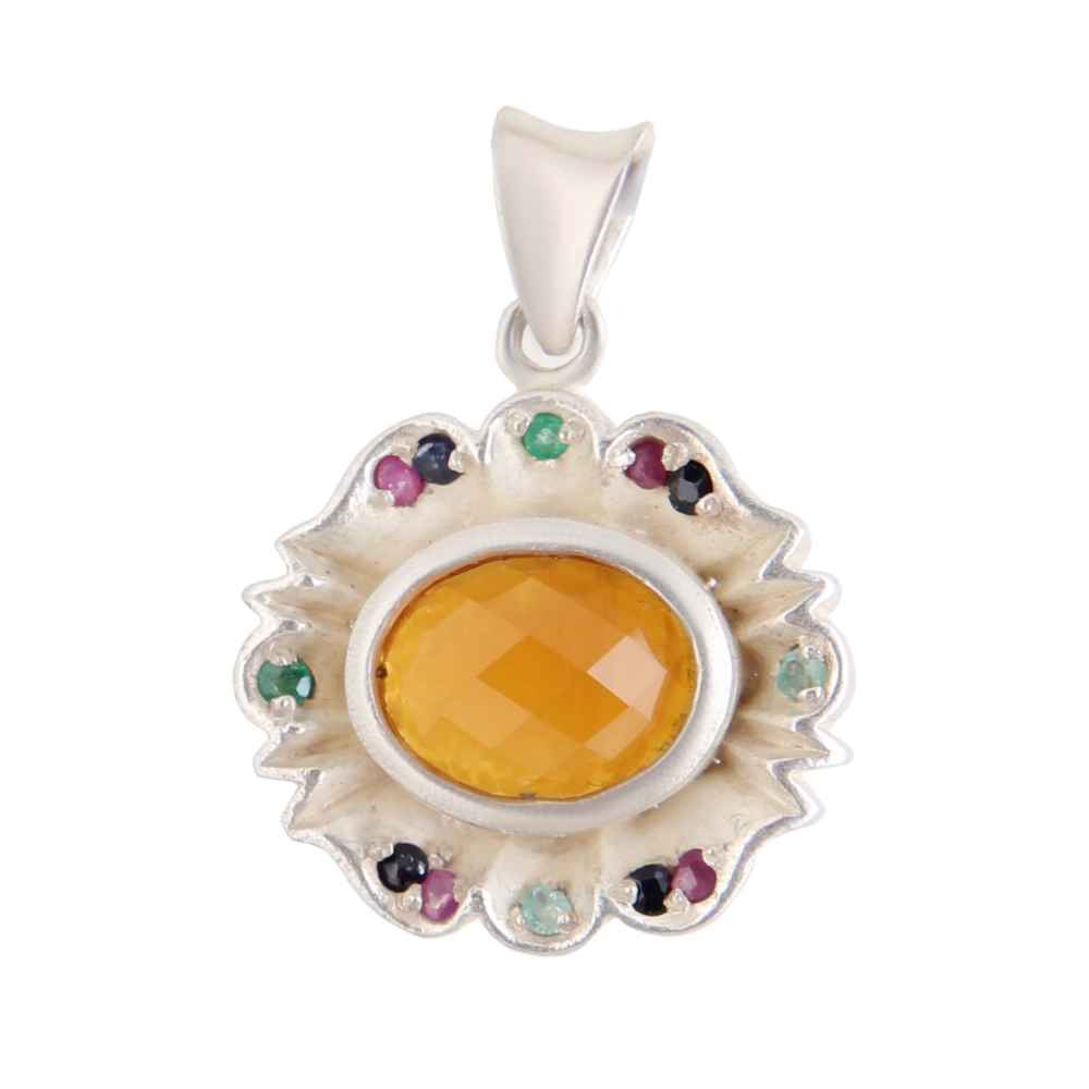 Persian Silver Pendant Classic Style with Yemeni Aqeeq Gemstone Sarvin