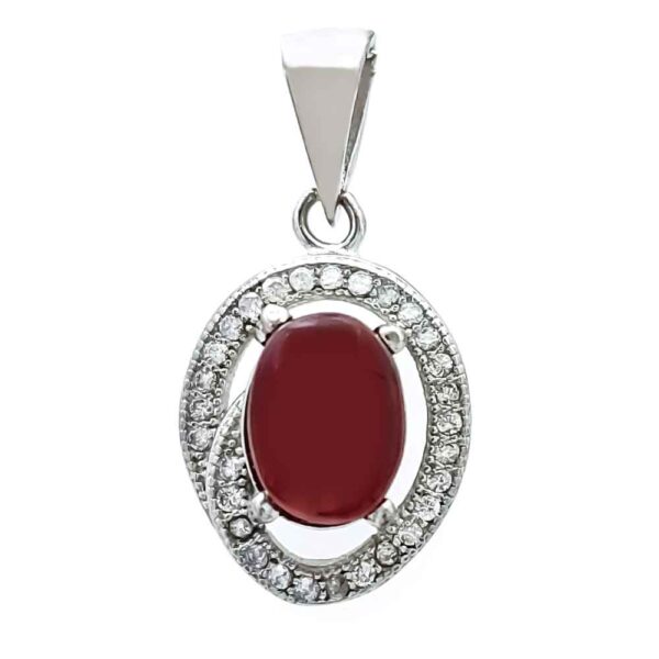 Persian Silver Pendant Classic Style with Yemeni Aqeeq Gemstone Sorkh