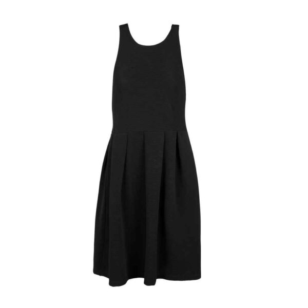 Women's Fashion Sleeveless Dress with V-Neckline in Black Model Karen