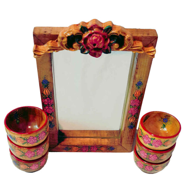Wooden Haftseen Set Dishes with Mirror suitable for Nowruz Flower