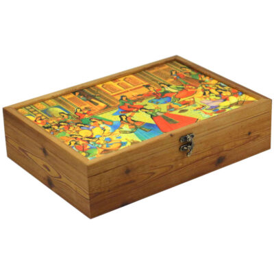 Wooden Tea box Organizer with chests and Persian Pattern Dance