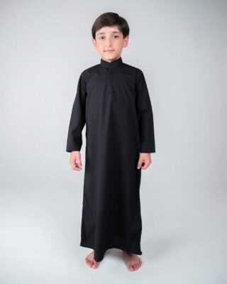 Black Dishdasha Thobe for Kids – Traditional Arab-Style Wear