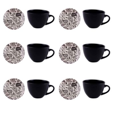 Persian Teacup Set with Saucer – Paisley Ceramic Design (12pcs)