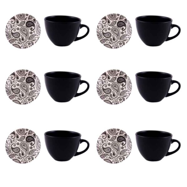 Persian Teacup Set with Saucer - Paisley Ceramic Design (12pcs)
