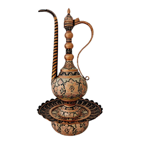 Decorative Persian Copper Aftabeh with Basin Bowl