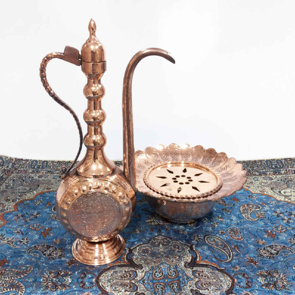 Decorative Persian Copper Aftabeh with Basin Bowl – Gol Model
