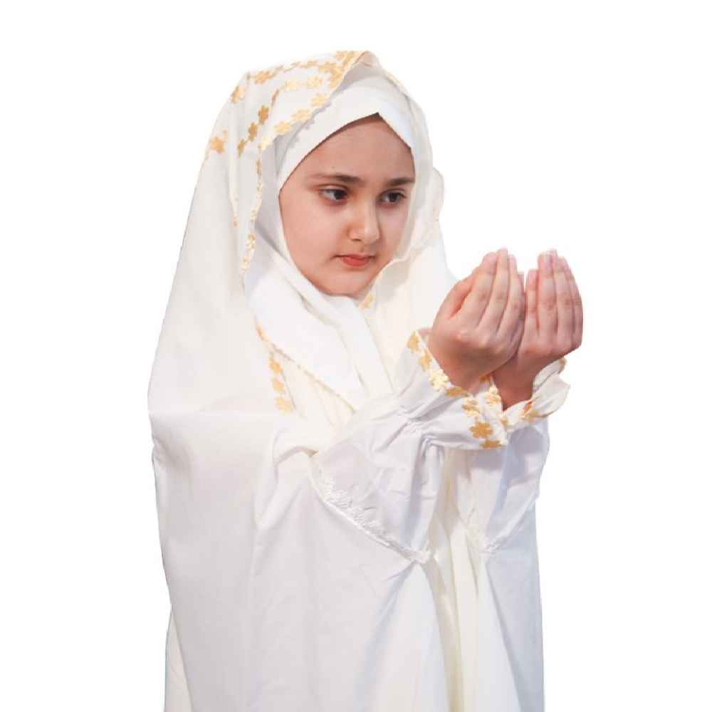Islamic White Girls' Namaz Chador Model Khorshidi