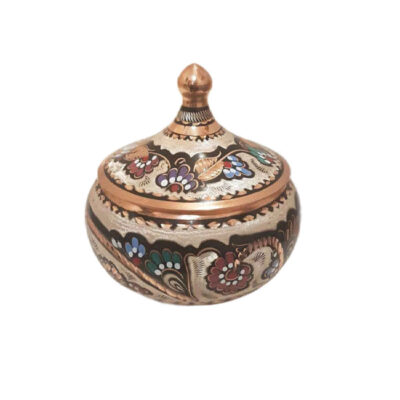Handcrafted Persian Copper Sugar Bowl with Lid – Minakari Enameled Lana