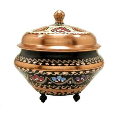Handcrafted Persian Copper Sugar Bowl with Lid – Minakari Enameled Royan