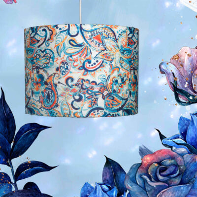 Fabric Pendant Light Pendant Ceiling Light with Velvet Drum Lampshade Firoozeh