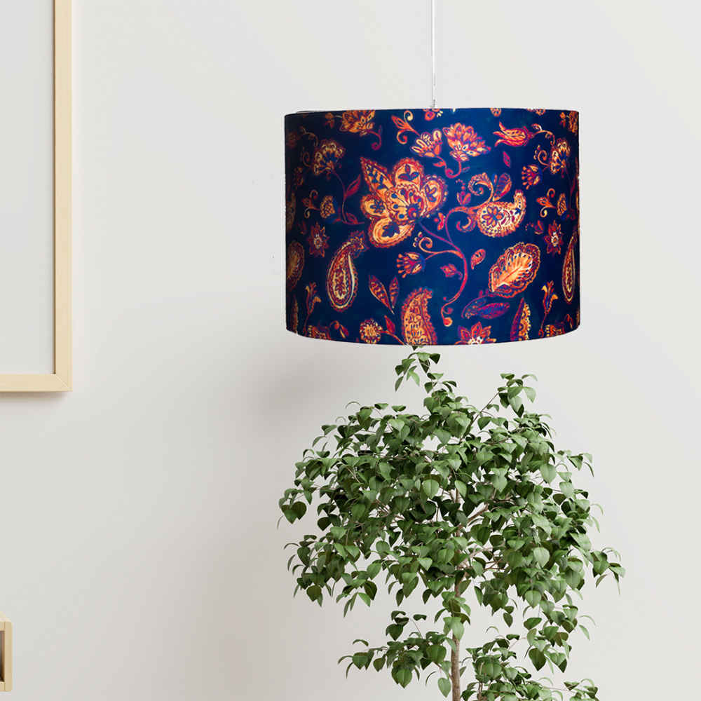 Fabric Pendant Light with Velvet Drum Lampshade Saltanati