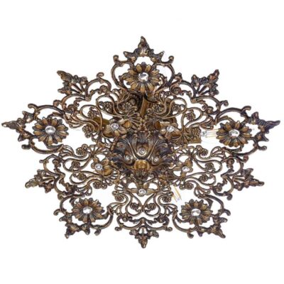 Brass Semi-flush Chandelier Florentine and Vintage Style Roshan