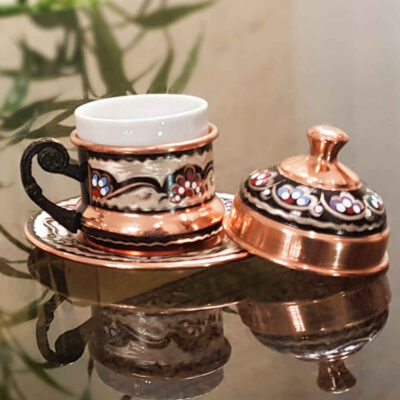 Persian Espresso Cup with Saucer – Minakari Enameled Copper Demitasse Style