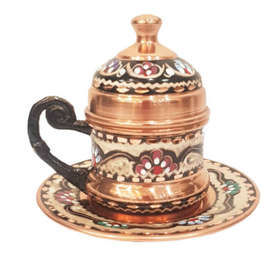 Persian Espresso Cup with Saucer – Minakari Enameled Copper Demitasse Style