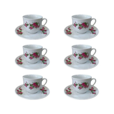 Persian Teacup Set with Saucer – Gol Sorkhi Porcelain Design (12pcs)