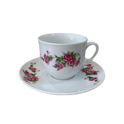 Persian Teacup Set with Saucer – Gol Sorkhi Porcelain Design (12pcs)
