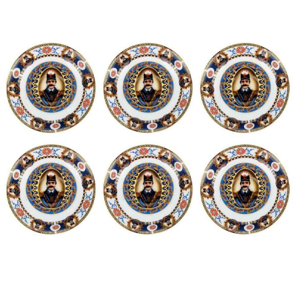 Persian Tea Saucer - Porcelain with Shah Abbasi King Design (Set of 6)
