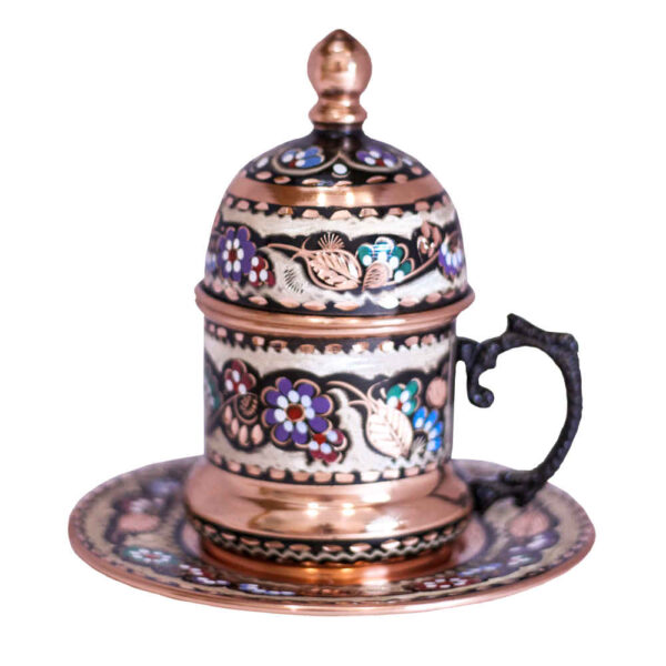 Persian Espresso Cup with Saucer - Minakari Enameled Copper Demitasse Style