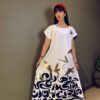 Women's Fashion Short Sleeves Dress with Bird & Calligraphy Design Model Harf ha