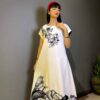 Women's Fashion Short Sleeves Dress with Bird & Flower Design Model Hesse Gharib