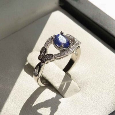 Blue Ruby Engagement Silver Ring Bliss for Women Kamand
