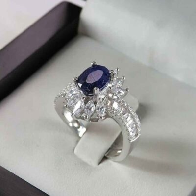 Blue Ruby Engagement Silver Ring Bliss for Women Luxe