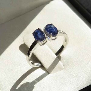 Blue Ruby Women's Silver Ring Model Twins