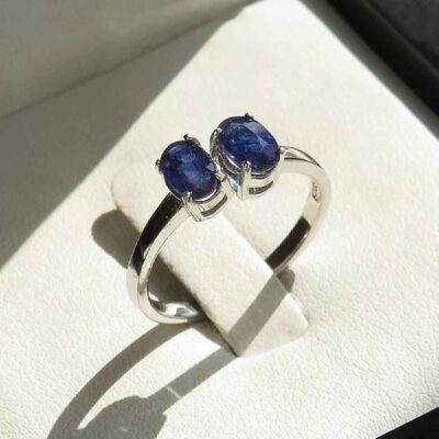 Blue Ruby Engagement Silver Ring Bliss for Women Twins