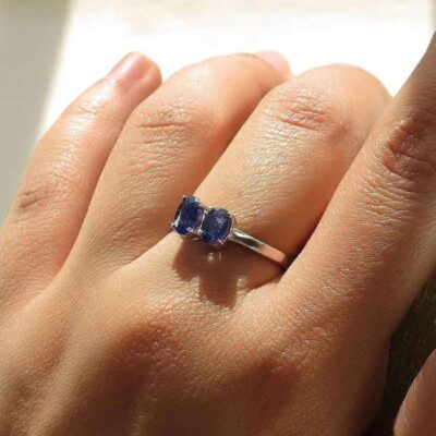Blue Ruby Engagement Silver Ring Bliss for Women Twins
