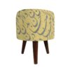 Round Velvet Footstool with Wooden Legs Inspired by Persian Art Yellow Khatati