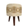 Luxurious Velvet Footstool with Wooden Legs Round Cream Dana