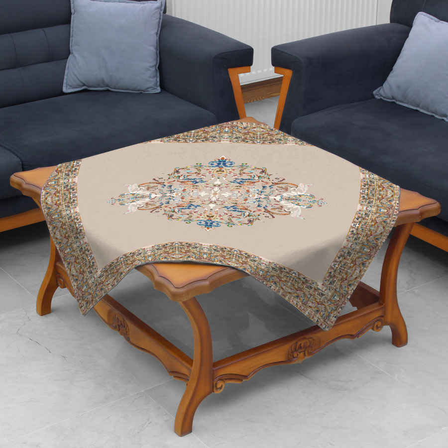 Velvet Tablecloth Persian Elegance Inspired Design Cream