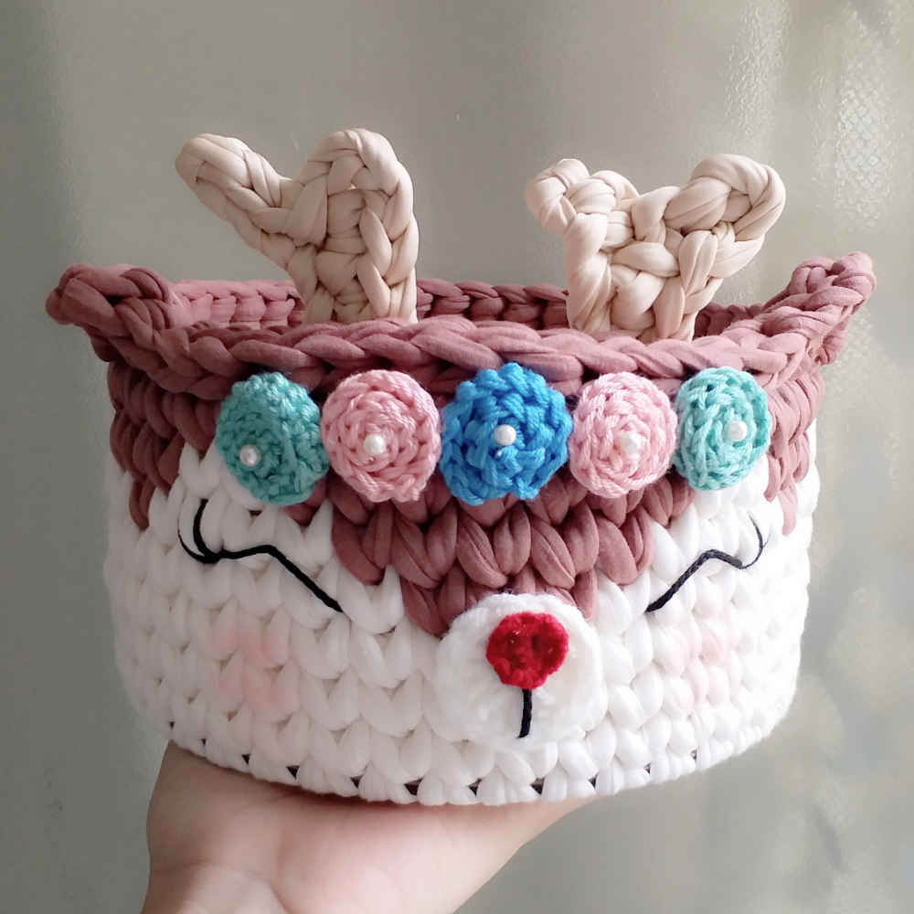 Deer Crochet Storage Basket Yarn Model Ahoo