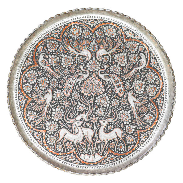 Decorative Copper Tray Hand-Engraved with Persian Artisanal Ahoo