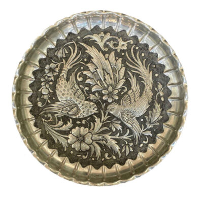 Decorative Copper Tray Hand-Engraved with Persian Artisanal Parvaz