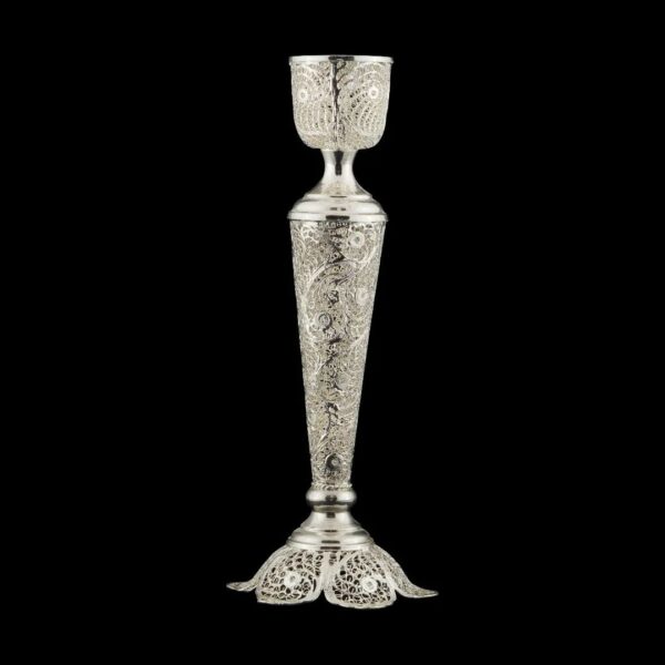 Persian Filigree Candlestick Copper Coated with Silver Shak