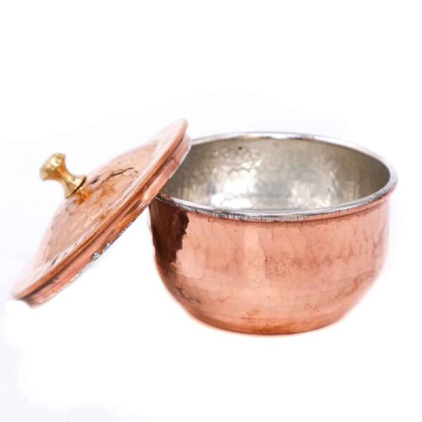 Handcrafted Persian Copper Sugar Bowl with Hammered Baloot ShopiPersia