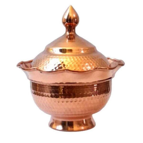 Handcrafted Persian Copper Sugar Bowl with - Hammered Sarvin