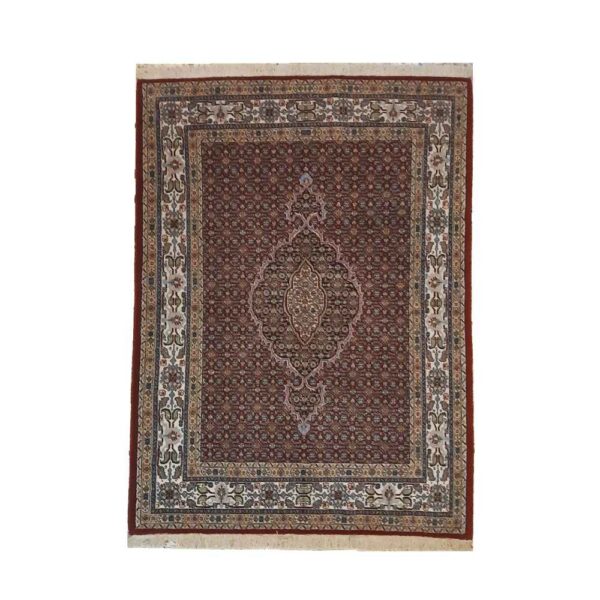 Genuine Persian Carpet with Silk Hand-Knotted Riz Mahi Red