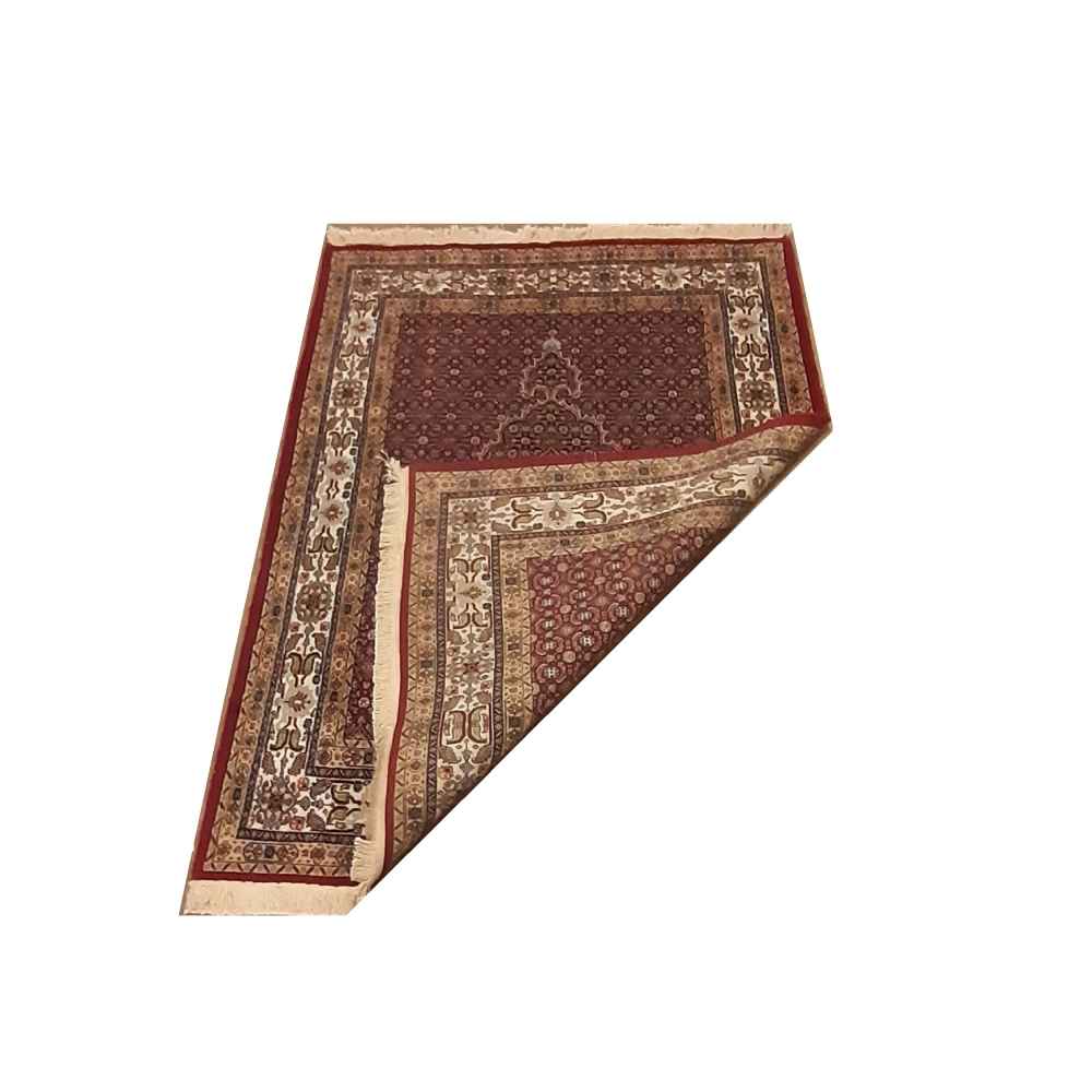 Genuine Persian Carpet with Silk Hand-Knotted Riz Mahi Red