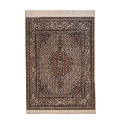 Persian Silk Carpet Hand-Knotted Riz Mahi in Birjand Brown