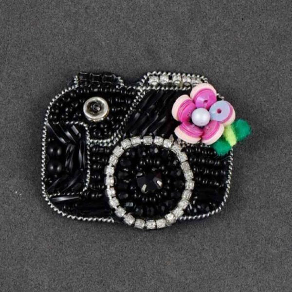 Feminine Handmade Beaded Brooch Pin – Camera Model