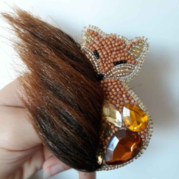 Handmade Feminine Beaded Brooch Pin – Fox Model