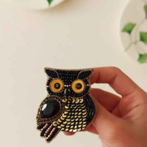 Beaded Brooch Pin - Owl Black