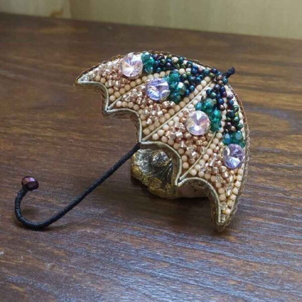 Feminine Handmade Beaded Brooch Pin – Umbrella Design