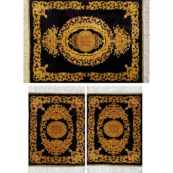 Hand-Knotted Persian Carpet Theme Silk Tablecloth Dark Golden