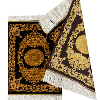Hand-Knotted Persian Carpet Theme Silk Tablecloth Dark Golden