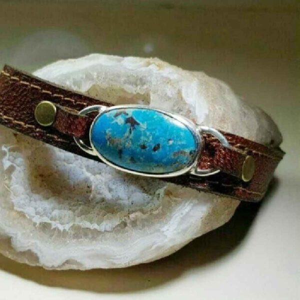 Leather Bracelet for Men with Turquoise Gemstone